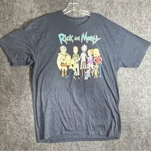 Rick And Morty Men T-Shirt XL Blue Logo Characters Graphic Short Sleeve Tee